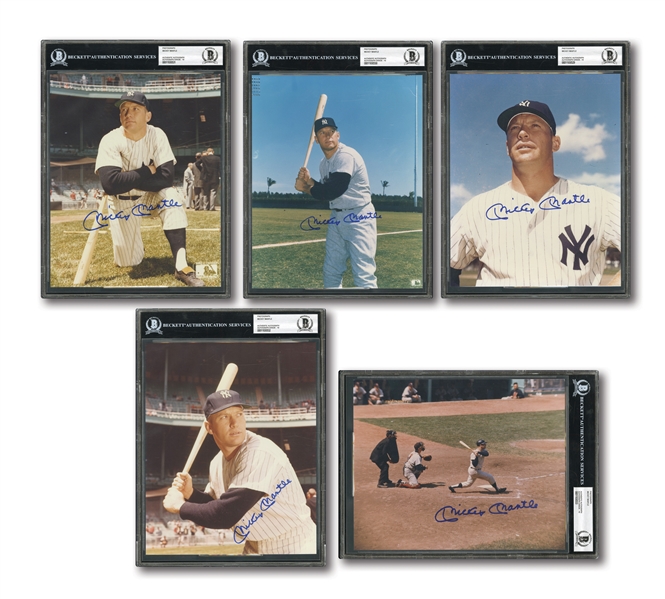 MICKEY MANTLE LOT OF (5) PERFECTLY AUTOGRAPHED 8x10 COLOR PHOTOS FROM HIS PLAYING DAYS - ALL BECKETT GEM MINT 10