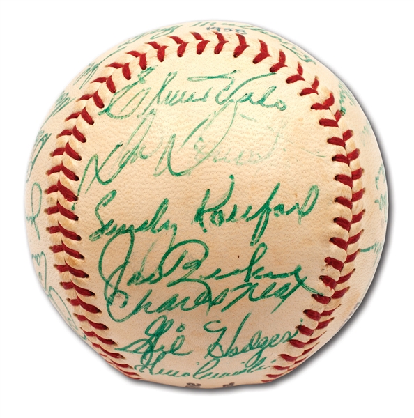 1958 LOS ANGELES DODGERS TEAM SIGNED ONL (GILES) BASEBALL - 1ST YEAR ON WEST COAST