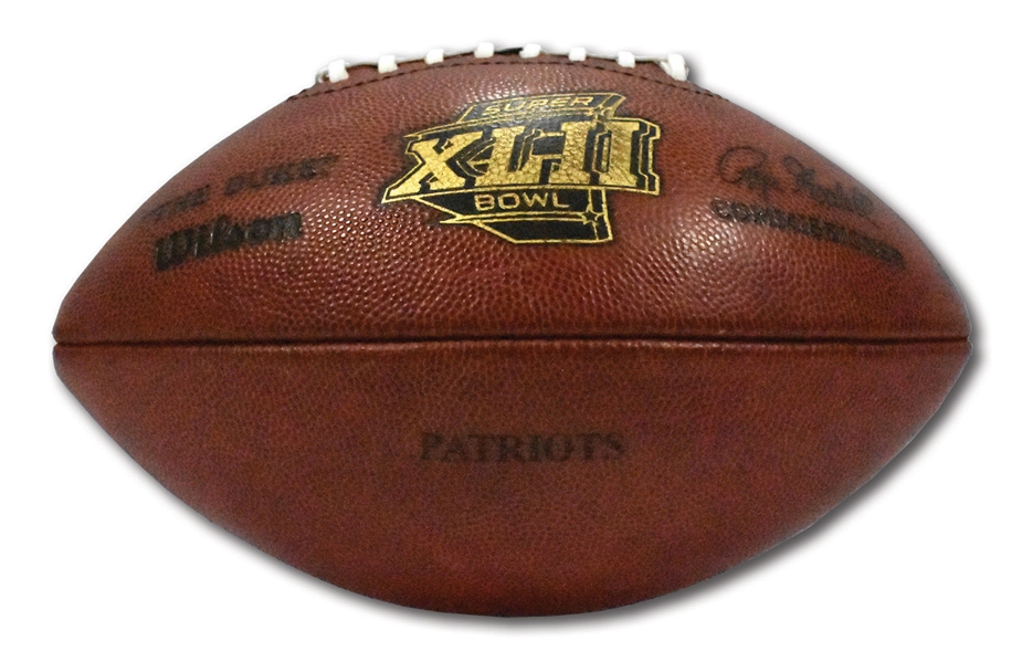 FEB. 3, 2008 SUPER BOWL XLII (N.Y. GIANTS 17, NEW ENGLAND 14) GAME USED FOOTBALL MARKED "PATRIOTS" - POSSIBLY THROWN BY BRADY (PSA/DNA COA)