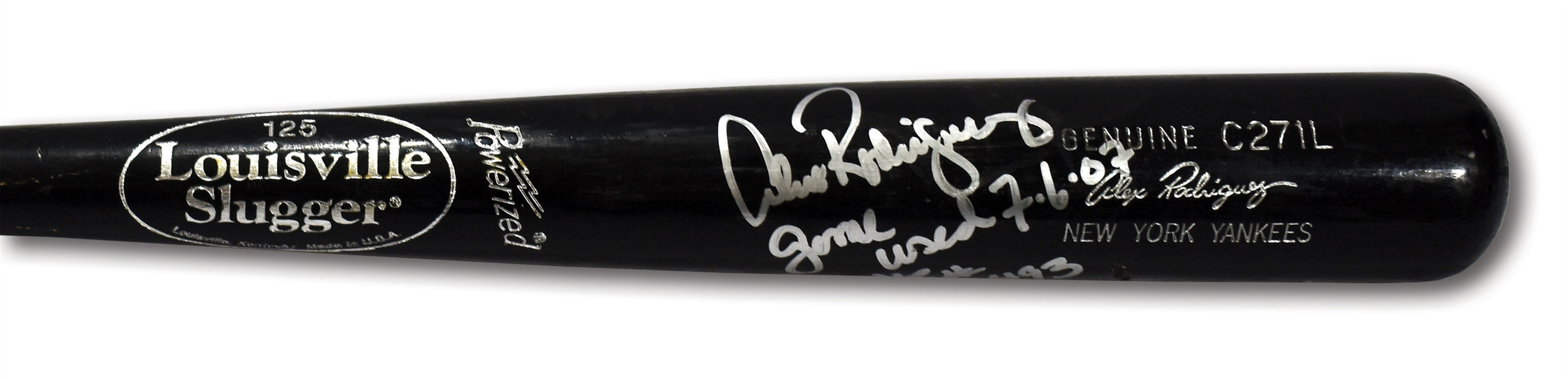 2007 ALEX RODRIGUEZ SIGNED & INSCRIBED LOUISVILLE SLUGGER PRO MODEL BAT USED TO HIT HOME RUN #493 TYING LOU GEHRIG! (PSA/DNA GU 9.5, A-ROD LOA)