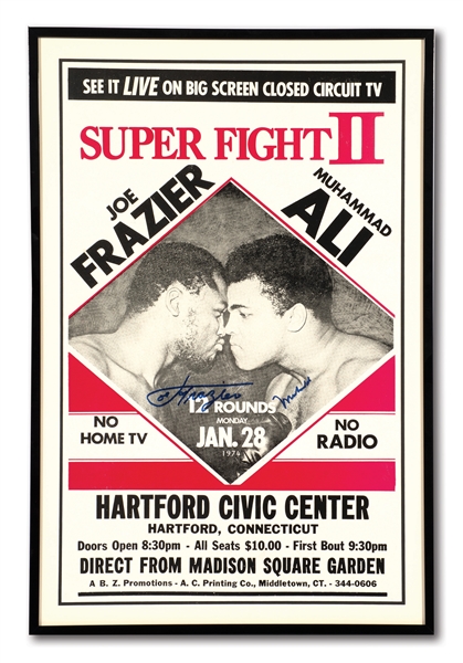 MUHAMMAD ALI AND JOE FRAZIER DUAL-SIGNED JAN. 28, 1974 "SUPER FIGHT II" CLOSED-CIRCUIT FIGHT POSTER PRINT