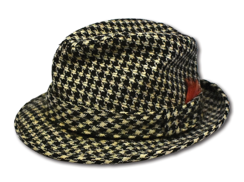 COACH PAUL "BEAR" BRYANT SIGNED & DATED "11/22/1982" ALABAMA CRIMSON TIDE WORN HOUNDSTOOTH HAT - ONLY AUTOGRAPHED EXAMPLE KNOWN (LOA FROM HIS PERSONAL TAILOR)