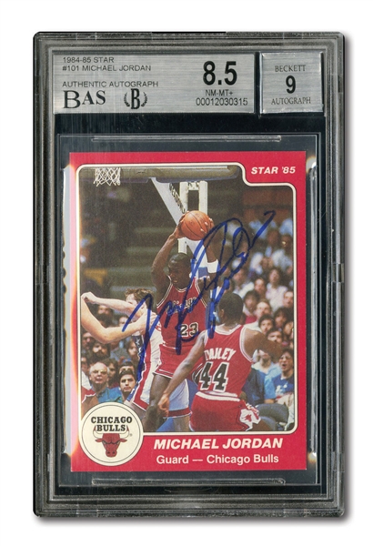 1984-85 STAR CO. BASKETBALL #101 MICHAEL JORDAN AUTOGRAPHED - HIS TRUE ROOKIE CARD (BECKETT DUAL GRADE: NM-MT+ 8.5 CARD; 9 AUTO.)
