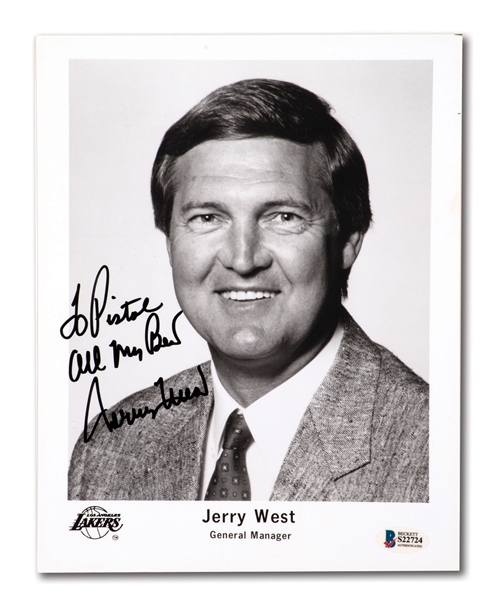 JERRY WEST SIGNED LOS ANGELES LAKERS GM EXECUTIVE PHOTO INSCRIBED "TO PISTOL, BEST WISHES"