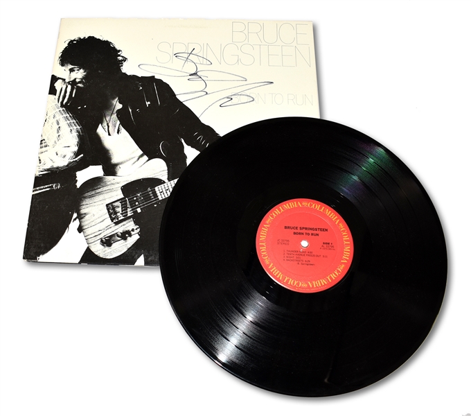 BRUCE SPRINGSTEEN AUTOGRAPHED 1975 "BORN TO RUN" ALBUM COVER WITH VINYL RECORD INCLUDED