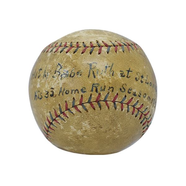 THE BALL HIT BY BABE RUTH FOR HIS 136th CAREER HOME RUN (7/12/1921) TO TIE THEN-MLB RECORD AND BEGIN HIS 53-YEAR REIGN AS BASEBALLS HOME RUN KING! (WELL-DOCUMENTED PROVENANCE)