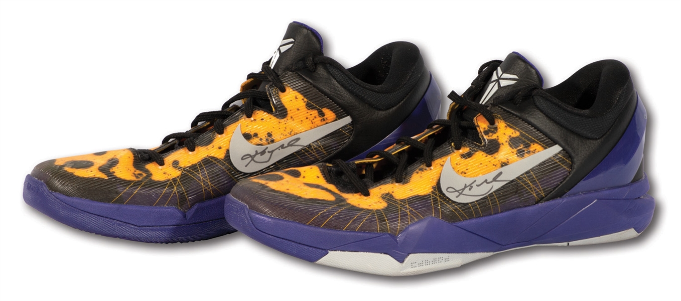 MARCH-MAY 2012 KOBE BRYANT GAME WORN & DUAL-SIGNED NIKE KOBE VII SHOES ATTRIBUTED TO HIS FINAL POSTSEASON (D.C. SPORTS LOA)