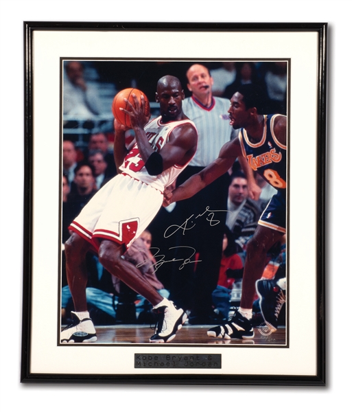 MICHAEL JORDAN AND KOBE BRYANT DUAL-SIGNED LIMITED EDITION 16x20 PHOTOGRAPH FROM ONE OF THEIR FIRST MATCHUPS! (UDA COA)