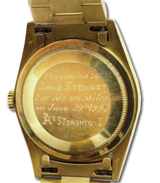 DAVE STEWARTS ROLEX PRESIDENT 18K GOLD WATCH AWARDED FOR HIS 6/29/1990 NO-HITTER AS MEMBER OF OAKLAND AS (STEWART COLLECTION)