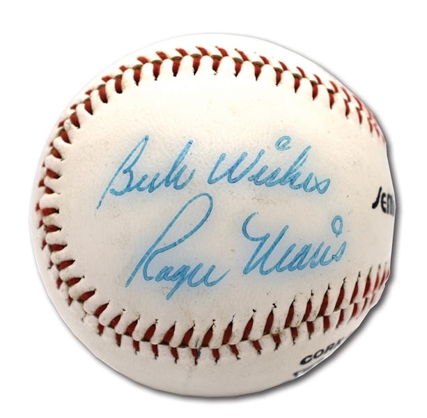 1977 ROGER MARIS AND GEORGE STEINBRENNER DUAL-SIGNED AND INSCRIBED BASEBALL (RARE COMBO)
