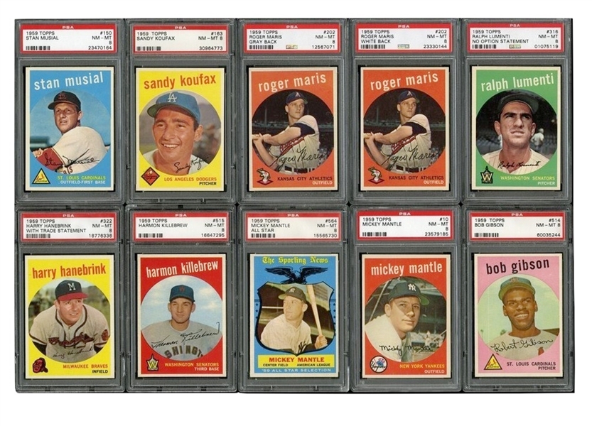 1959 TOPPS BASEBALL COMPLETE MASTER SET (572 + 9 VARIATIONS) RANKED #11 ON PSA REGISTRY WITH 8.06 SET RATING (ONLY TWO CARDS BELOW PSA NM-MT 8)