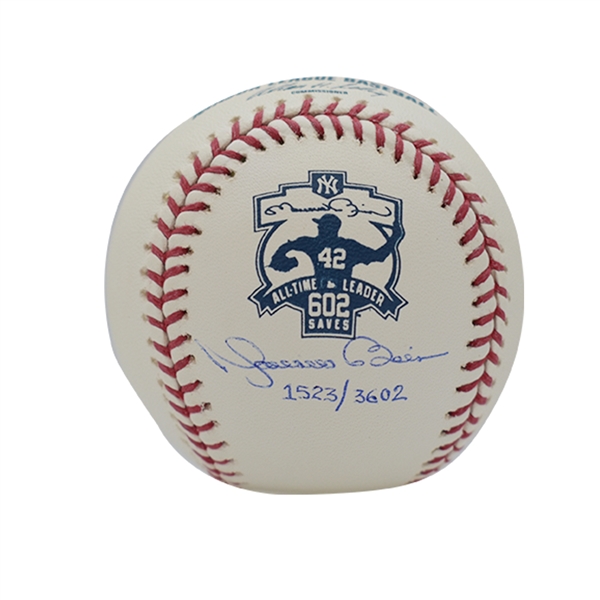 MARIANO RIVERA SINGLE SIGNED OML BASEBALL WITH COMMEMORATIVE "602 SAVES ALL-TIME LEADER" LOGO (STEINER COA)