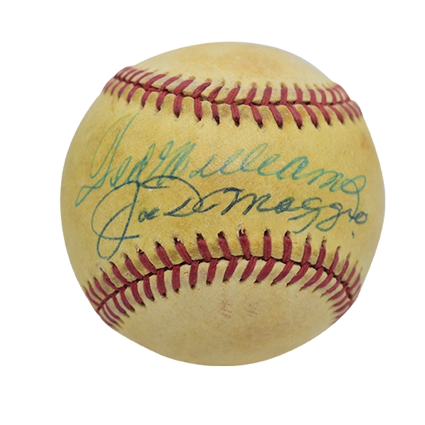 TED WILLIAMS AND JOE DiMAGGIO DUAL-SIGNED OAL (BROWN) BASEBALL