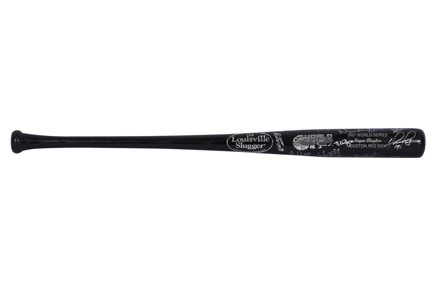 ROYCE CLAYTONS 2007 WORLD SERIES ISSUED BAT TEAM SIGNED BY 23 WORLD CHAMPION RED SOX PLAYERS (CLAYTON LOA)