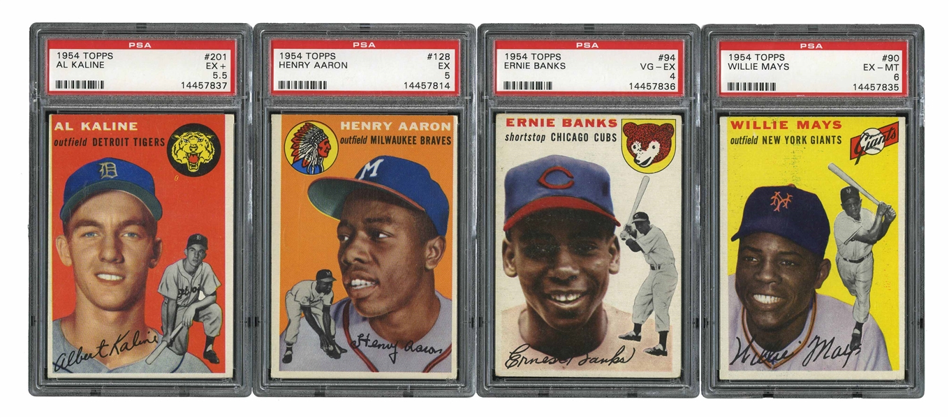 1954 TOPPS BASEBALL COMPLETE SET OF (250) WITH 3 KEY ROOKIES PSA GRADED INCL. #128 AARON (EX 5)