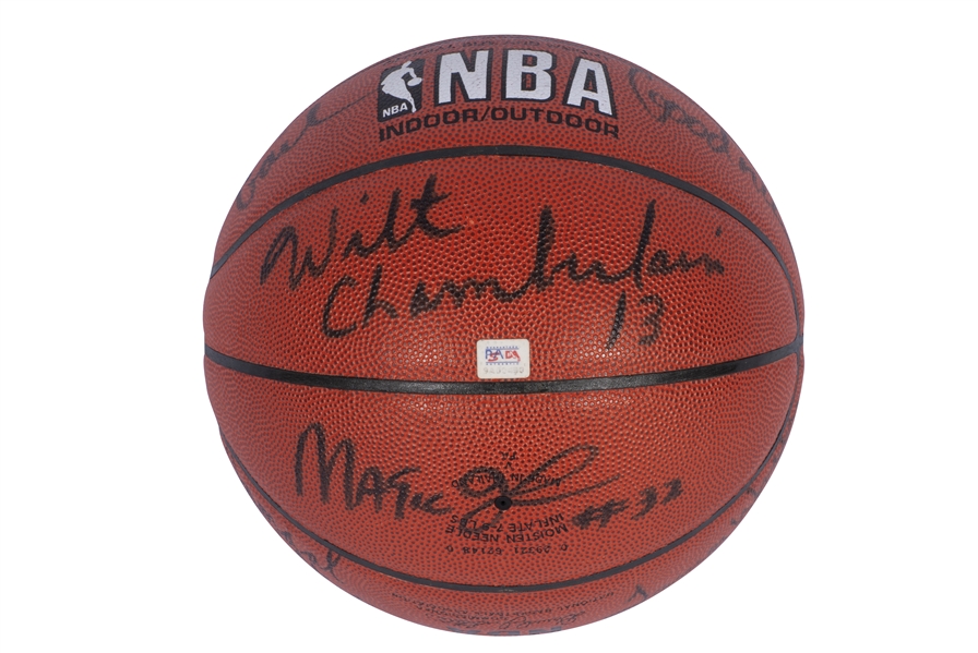 SPECTACULAR LOS ANGELES LAKERS LEGENDS MULTI-SIGNED OFFICIAL NBA BASKETBALL INCL. KOBE, WILT, KAREEM, BAYLOR, WEST, MAGIC, WORTHY, SHAQ, GOODRICH & WILKES - ONLY SUCH EXAMPLE KNOWN!