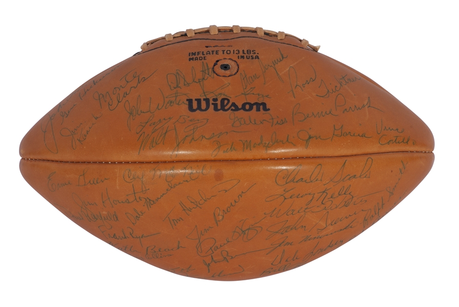 1965 CLEVELAND BROWNS TEAM SIGNED FOOTBALL INCL JIM BROWN (39 TOTAL AUTOS.)