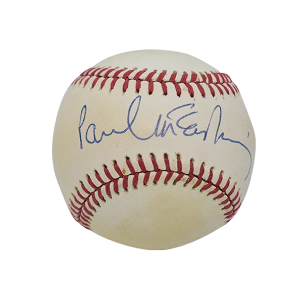 RARE PAUL MCCARTNEY SINGLE SIGNED OAL (BROWN) BASEBALL - ONE OF FINEST KNOWN EXAMPLES