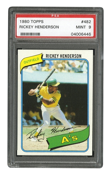 1980 TOPPS #482 RICKEY HENDERSON ROOKIE CARD - PSA MINT 9
