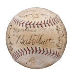 1929 NEW YORK YANKEES TEAM-SIGNED BASEBALL WITH RUTH, GEHRIG AND HUGGINS - PSA/DNA