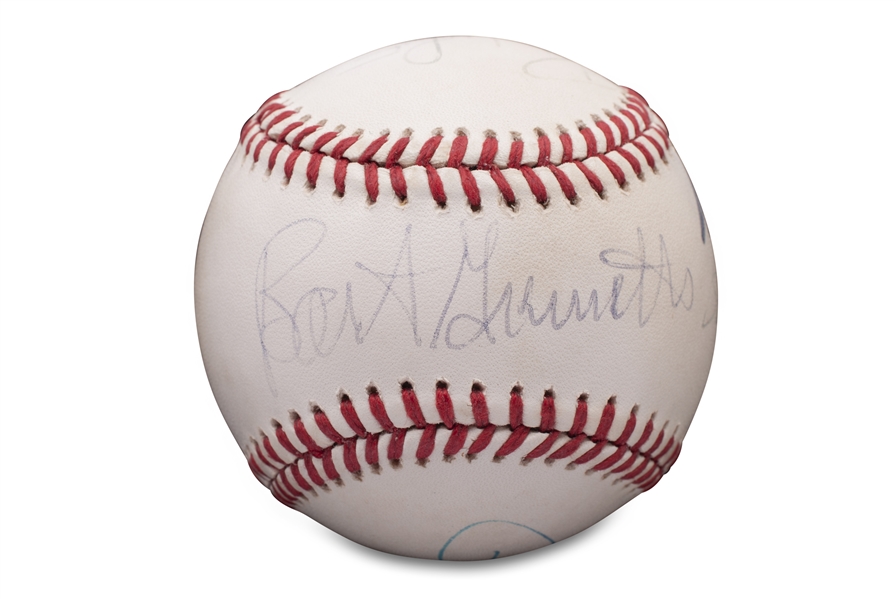 PETE ROSE AND BART GIAMATTI SIGNED OAL (BROWN) BASEBALL WITH BILL WHITE