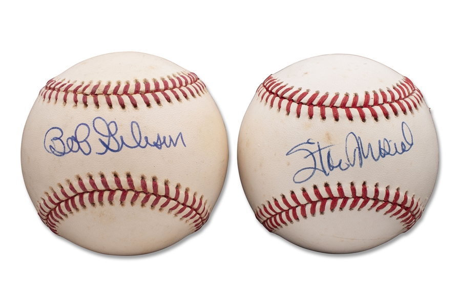 PAIR OF ST. LOUIS CARDINALS SINGLE SIGNED BASEBALLS - BOB GIBSON AND STAN MUSIAL