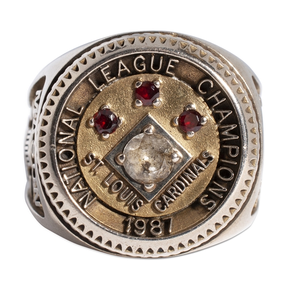 1987 ST. LOUIS CARDINALS NATIONAL LEAGUE CHAMPIONSHIP RING PRESENTED TO MARTY MASON