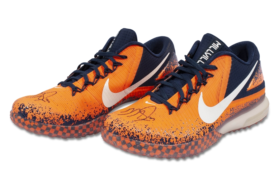 MIKE TROUT DUAL-AUTOGRAPHED NIKE ZOOM TROUT 3 TURF SHOES ONE-OF-ONE MILLVILLE COLORWAY (TROUTS HOMETOWN)