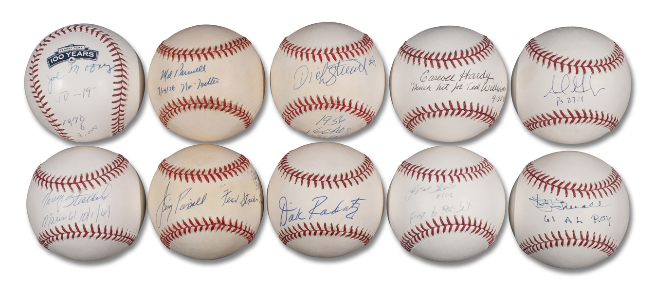 GROUP OF (10) BOSTON RED SOX LEGENDS SINGLE SIGNED BASEBALLS INCLUDING JIMMY PIERSALL, TRACY STALLARD AND MEL PARNELL