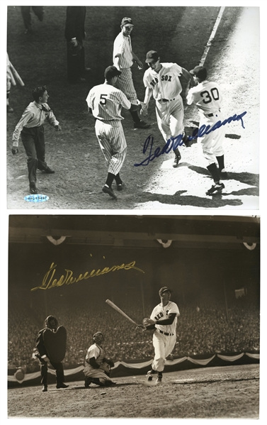 PAIR OF TED WILLIAMS SIGNED 8X10 BLACK AND WHITE PHOTOGRAPHS (PSA.DNA LOA AND BECKETT LOA)