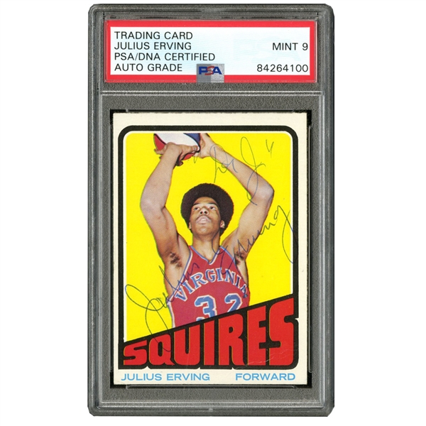 1972 DUAL SIGNED TOPPS #195 JULIUS ERVING (AUTO ON FRONT AND REVERSE) - PSA/DNA MINT 9