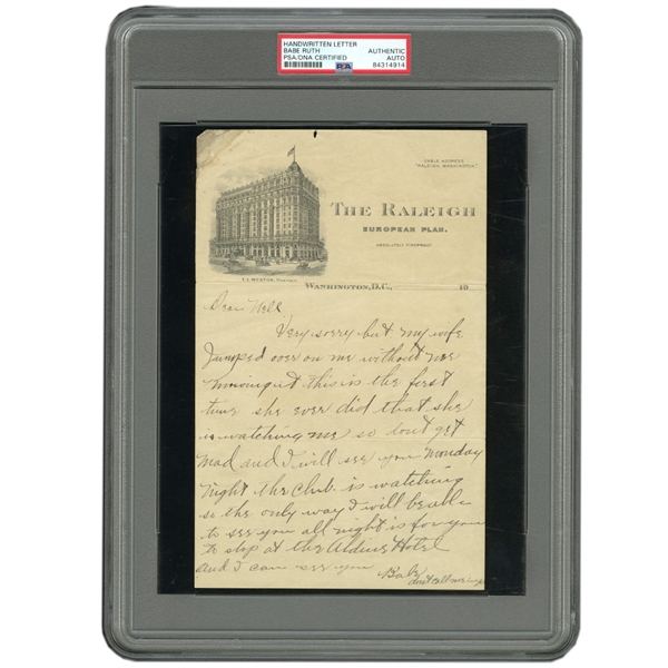 BABE RUTH HANDWRITTEN LETTER TO MISTRESS, CIRCA 1922 (AL TAPPER COLLECTION) - PSA/DNA LOA