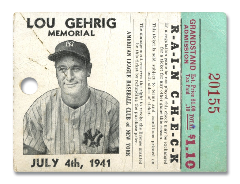 JULY 4, 1941 LOU GEHRIG MEMORIAL DAY TICKET STUB (AL TAPPER COLLECTION)