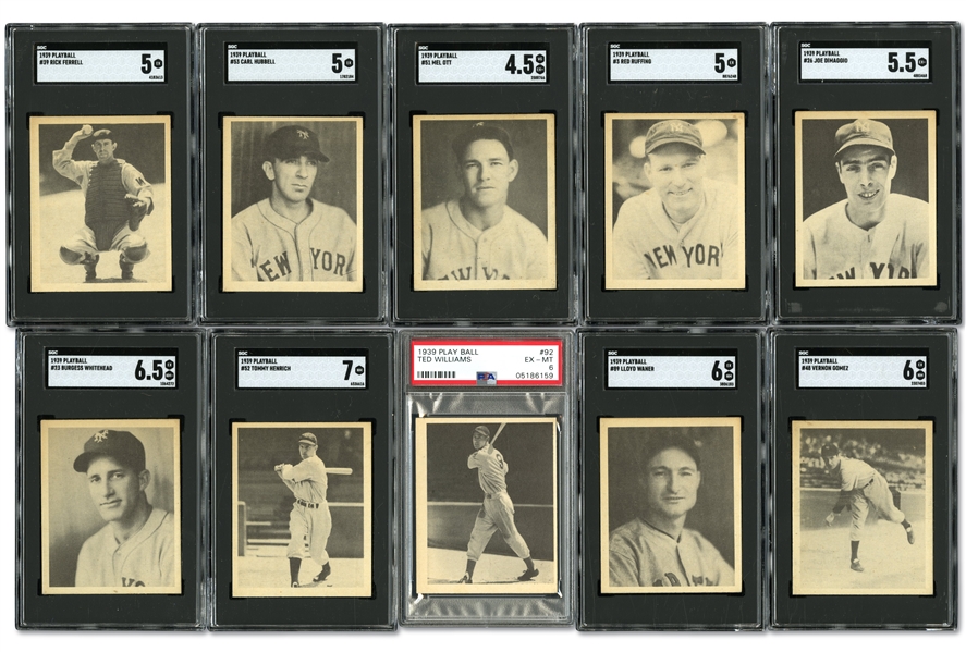 1939 PLAY BALL COMPLETE SET (161) WITH WILLIAMS - PSA EX MT 6, DIMAGGIO - SGC EX+ 5.5 & (8) OTHERS SGC GRADED (AL TAPPER COLLECTION)