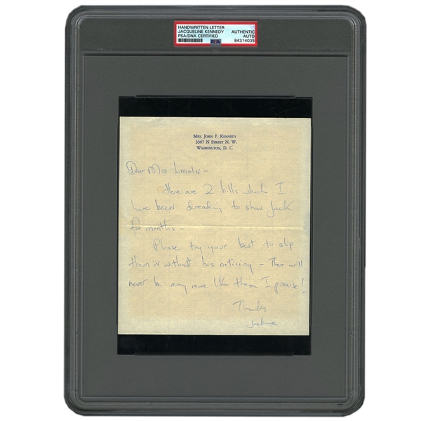 INTRIGUING JACQUELINE BOUVIER KENNEDY SIGNED CORRESPONDENCE ON EXPENSES (AL TAPPER COLLECTION) - PSA/DNA LOA