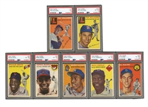 1954 TOPPS BASEBALL COMPLETE SET OF (250) WITH PSA GRADED #128 AARON - PSA EX 5  & #94 BANKS - PSA VG-EX 4