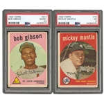 1959 TOPPS BASEBALL COMPLETE SET OF (572) WITH PSA GRADED #10 MICKEY MANTLE PSA VG 3 & #514 BOB GIBSON GD+ 2.5