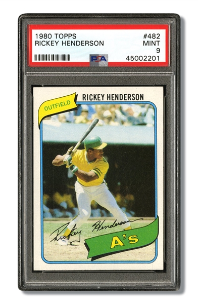 1980 TOPPS #482 RICKEY HENDERSON ROOKIE CARD - PSA MINT 9