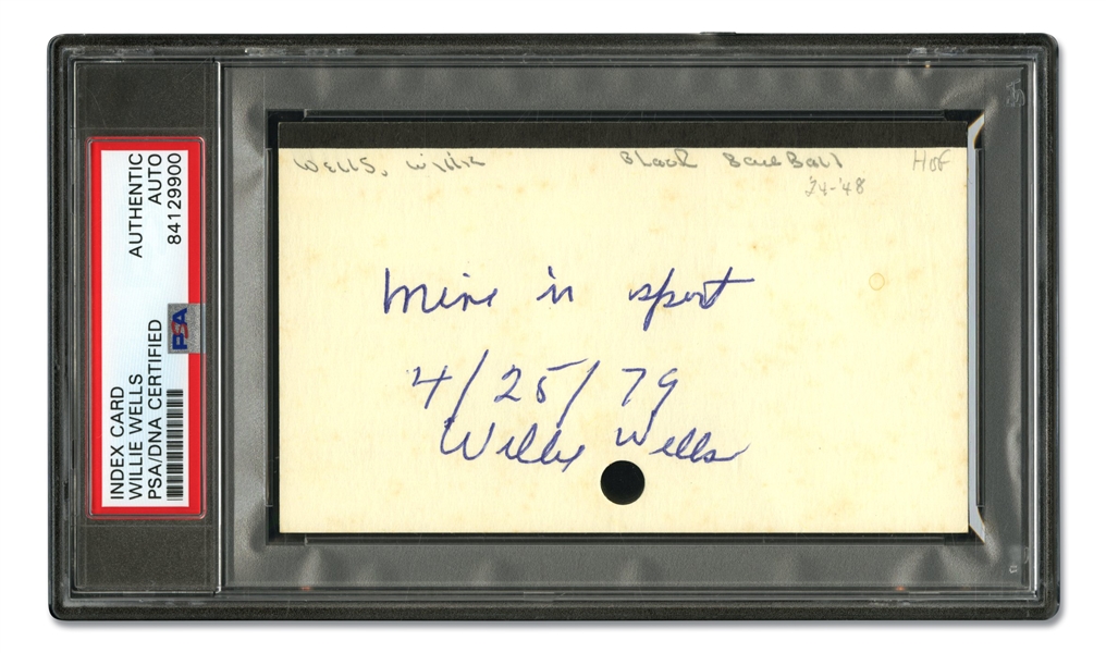 WILLIE WELLS BASEBALL HALL OF FAME SIGNED 3x5 INDEX CARD NEGRO LEAGUES - PSA/DNA