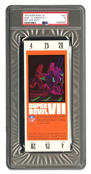 1973 SUPER BOWL VII (MIAMI 14 - WASHINGTON 7) FULL TICKET - PSA EX 5