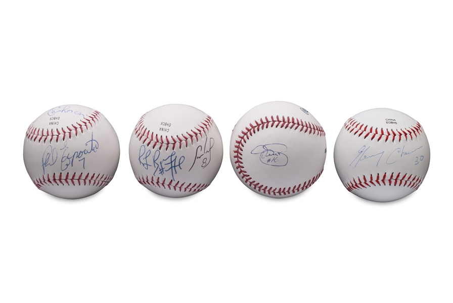 BOSTON BRUINS LEGENDS GROUP OF (4) SIGNED BASEBALLS INCLUDING CHEEVERS AND SANDERSON - BECKETT