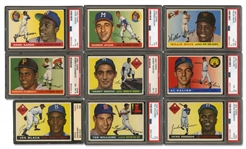 1955 TOPPS BASEBALL COMPLETE SET (206) - (9) KEY CARDS PSA GRADED INC. AARON 4, ROBINSON 2, KOUFAX ROOKIE 5, CLEMENTE ROOKIE 6, MAYS 4 (NO TOPPS MANTLE ISSUED IN 55)