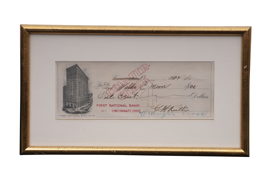 UNIQUE ONE-CENT CHECK ACCOMPLISHED AND SIGNED BY BABE RUTH - BECKETT LOA