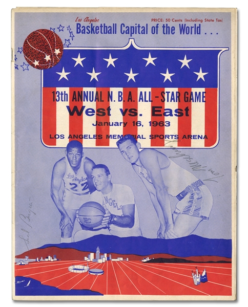 1963 NBA ALL-STAR GAME MULTI-SIGNED PROGRAM W/13 AUTOGRAPHS INCL. VINTAGE BILL RUSSELL - BECKETT LOA