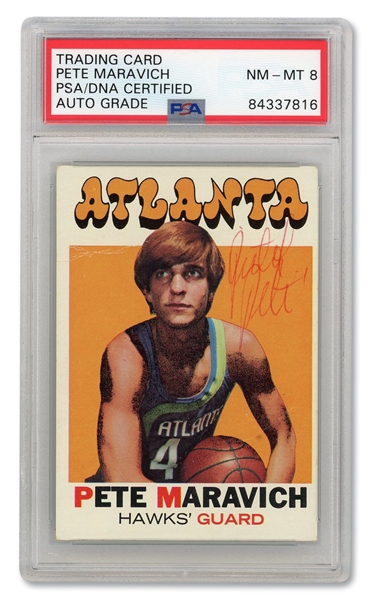 FRESH TO THE HOBBY 1971 TOPPS #55 PETE MARAVICH AUTOGRAPHED CARD - VINTAGE SIGNATURE - PSA/DNA NT-MT 8 AUTO