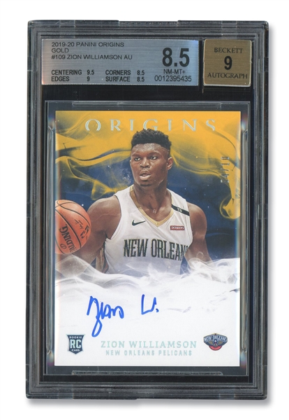 2019 PANINI ORIGINS GOLD #109 ZION WILLIAMSON LIMITED EDITION (4/10) AUTOGRAPHED ROOKIE - BGS NM-MT+ 8.5 - BECKETT 9 AUTO