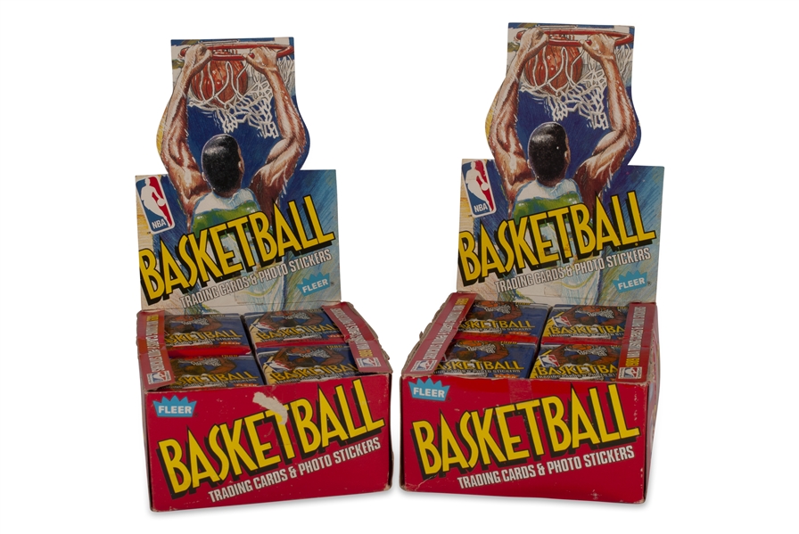 1989-90 FLEER BASKETBALL (2) BOXES WITH (36) UNOPENED PACKS IN EACH BOX - SET INCL. JORDAN, BIRD, JOHNSON CARDS & STICKERS