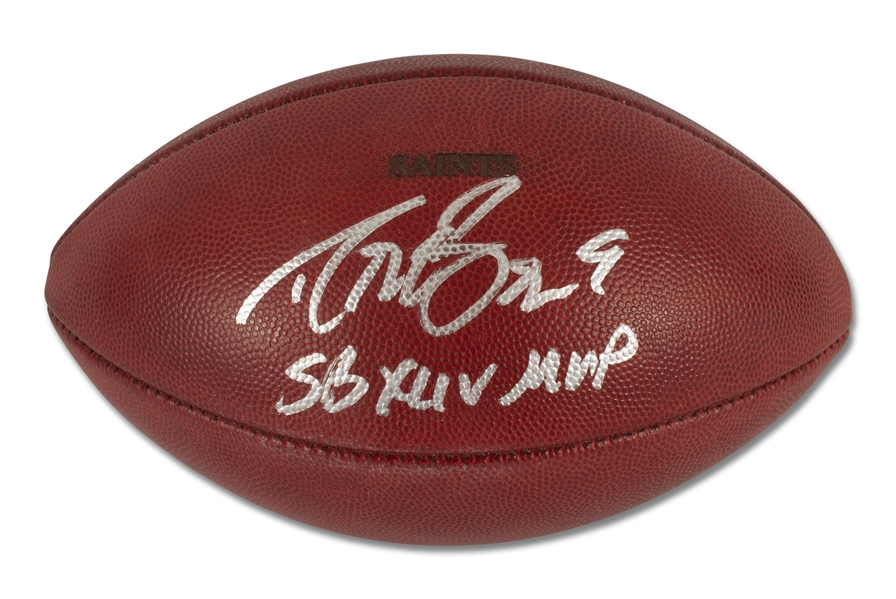 GAME USED SUPER BOWL XLIV FOOTBALL AUTOGRAPHED BY SUPER BOWL MVP DREW BREES - BECKETT