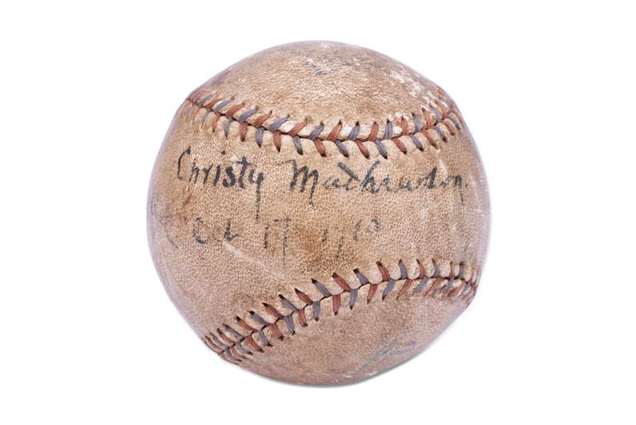 1910 CHRISTY MATHEWSON SINGLE-SIGNED BASEBALL - SIGNED AT FIRST GAME OF WORLD SERIES - PSA/DNA LOA