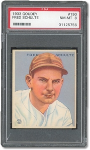 1933 GOUDEY #190 FRED SCHULTE - PSA NM-MT 8 - NONE GRADED HIGHER